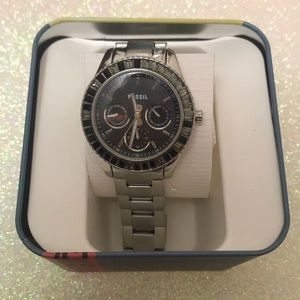 Silver Crystal Fossil Stainless Steel Watch